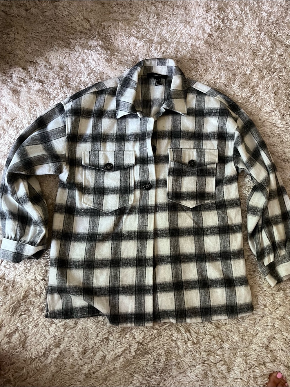Forever 21 Black and White Plaid Shirt Jacket